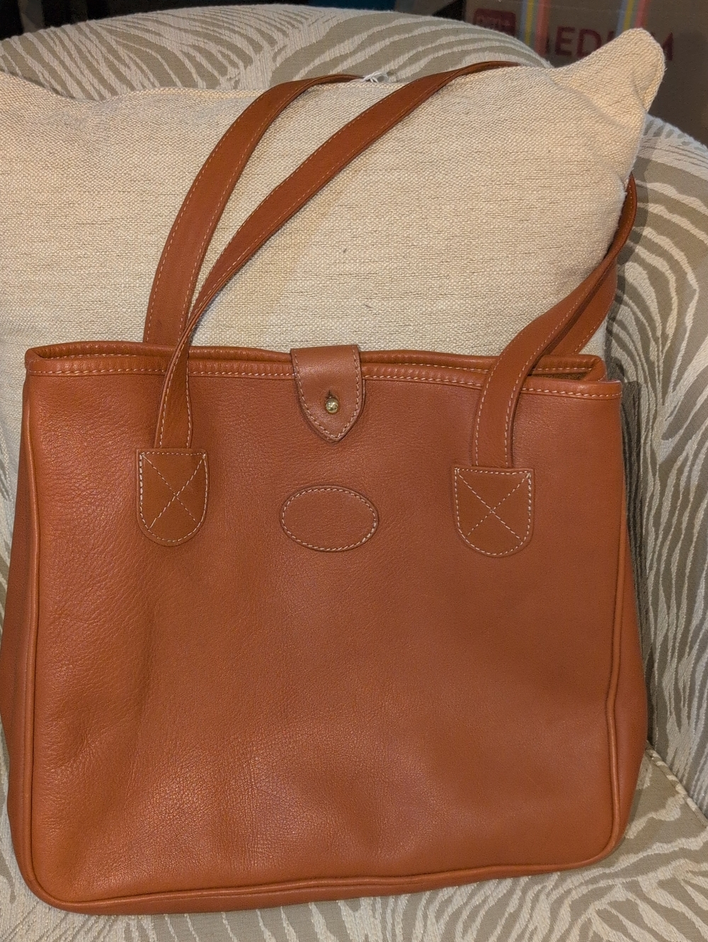 Classic Leather Full Grain Levenger Valencia Tote Bag in Cognac Brown